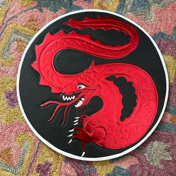 Vintage 15.75" Red and Black Dragon Fantasy Whimsy Wall Art Handcarved - Picture 11 of 16